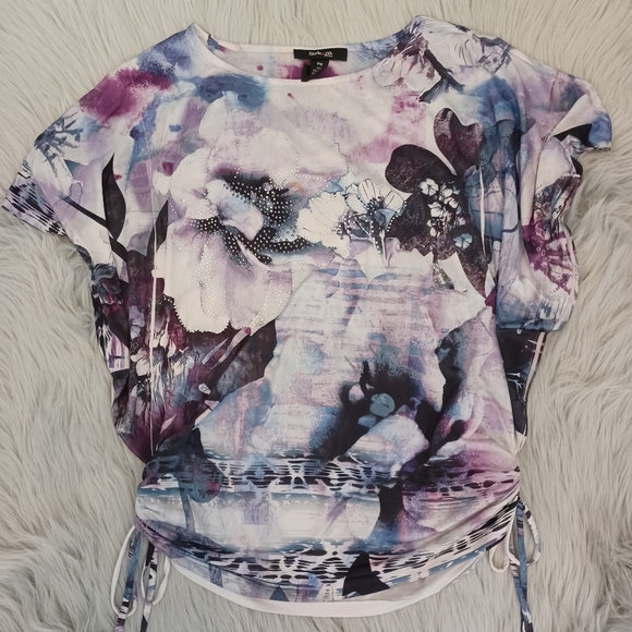 Style & Co. Purple Floral Blouse Top Size Medium Petite - Picture 2 of 9